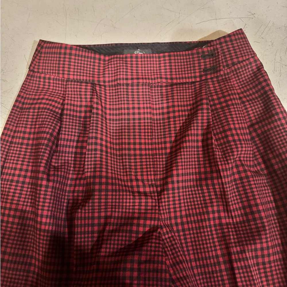 J. Crew Red and Black Plaid Wide Leg Pants
